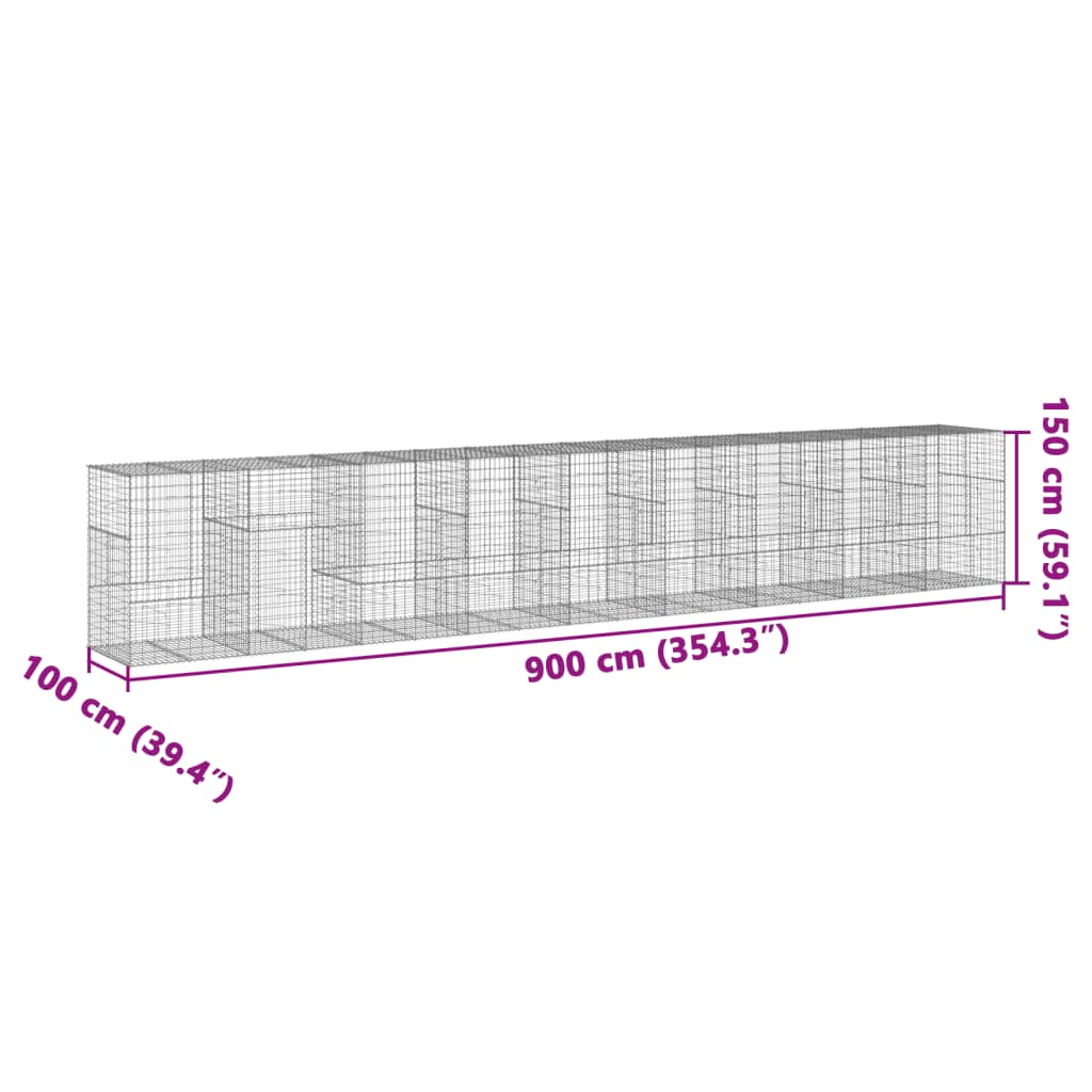 Panier gabion avec couvercle 900x100x150 cm fer galvanisé