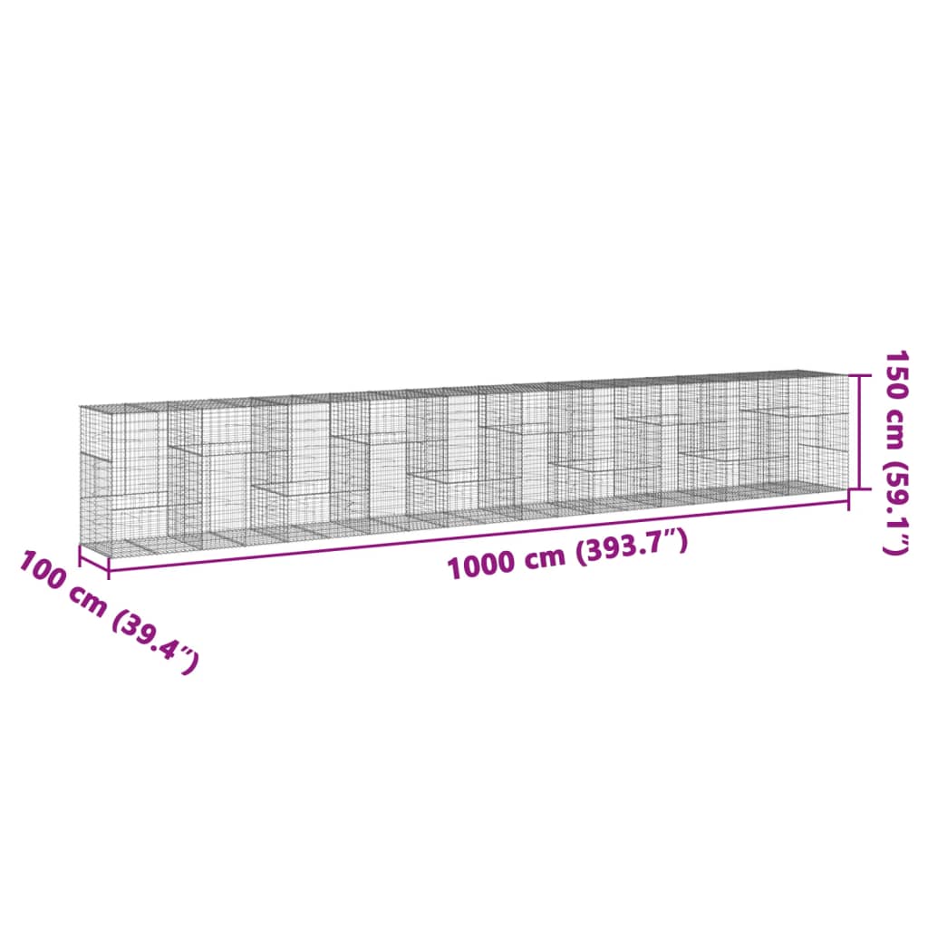 Panier gabion avec couvercle 1000x100x150 cm fer galvanisé