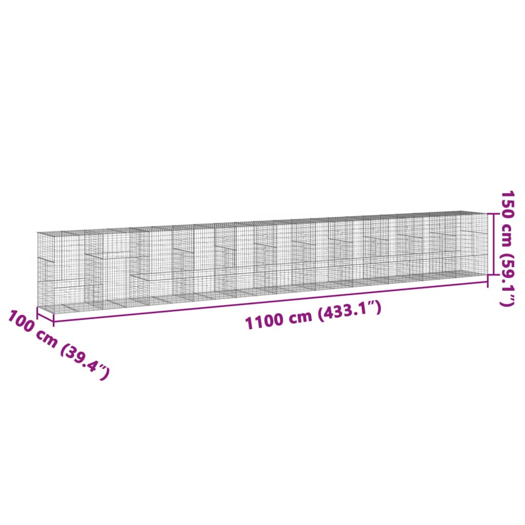 Gabion basket with lid 1100x100x150 cm galvanized iron