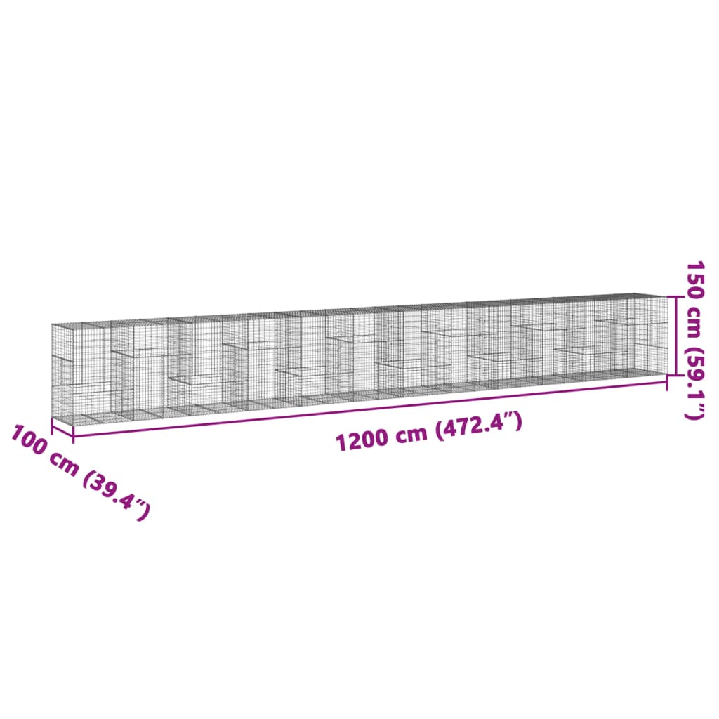 Panier gabion avec couvercle 1200x100x150 cm fer galvanisé