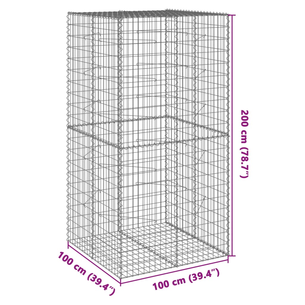 Panier gabion avec couvercle 100x100x200 cm fer galvanisé