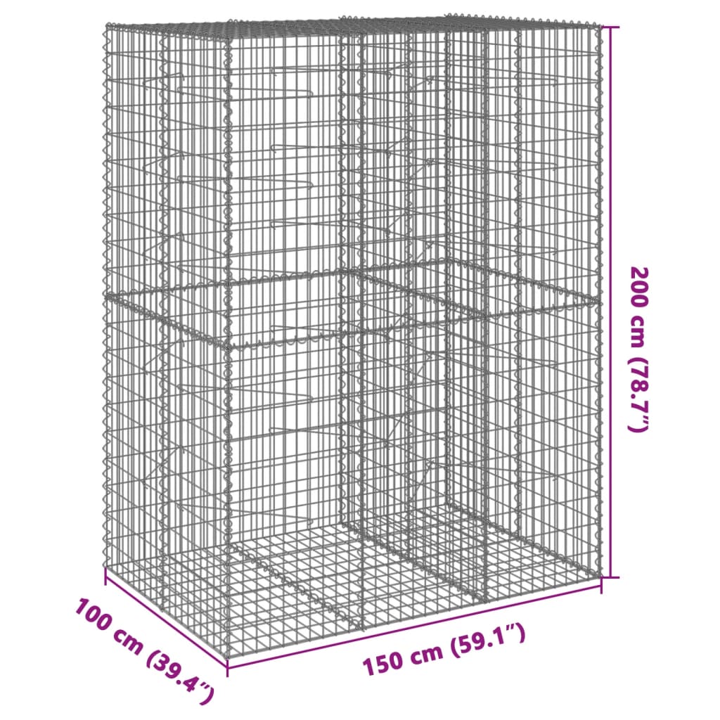 Panier gabion avec couvercle 150x100x200 cm fer galvanisé