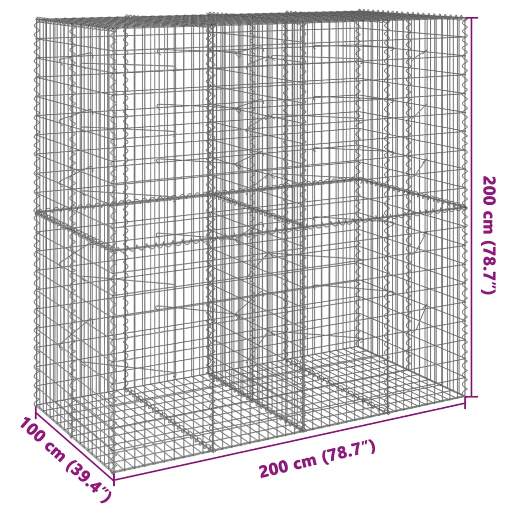 Panier gabion avec couvercle 200x100x200 cm fer galvanisé