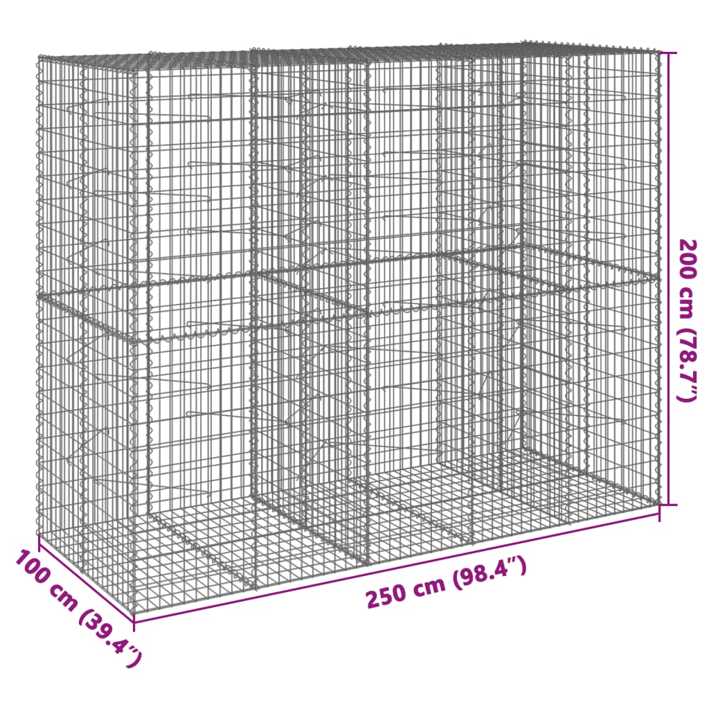 Panier gabion avec couvercle 250x100x200 cm fer galvanisé