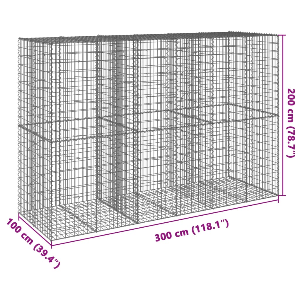 Panier gabion avec couvercle 300x100x200 cm fer galvanisé