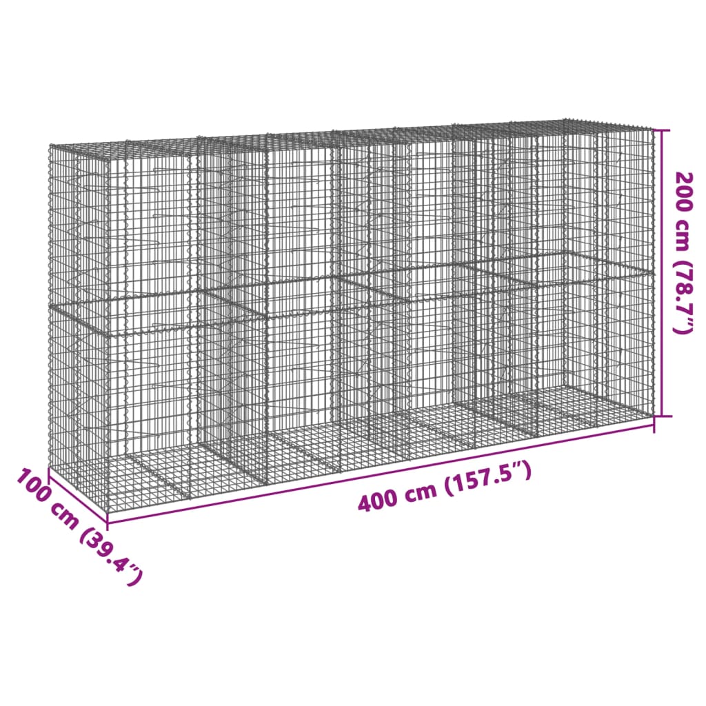 Panier gabion avec couvercle 400x100x200 cm fer galvanisé