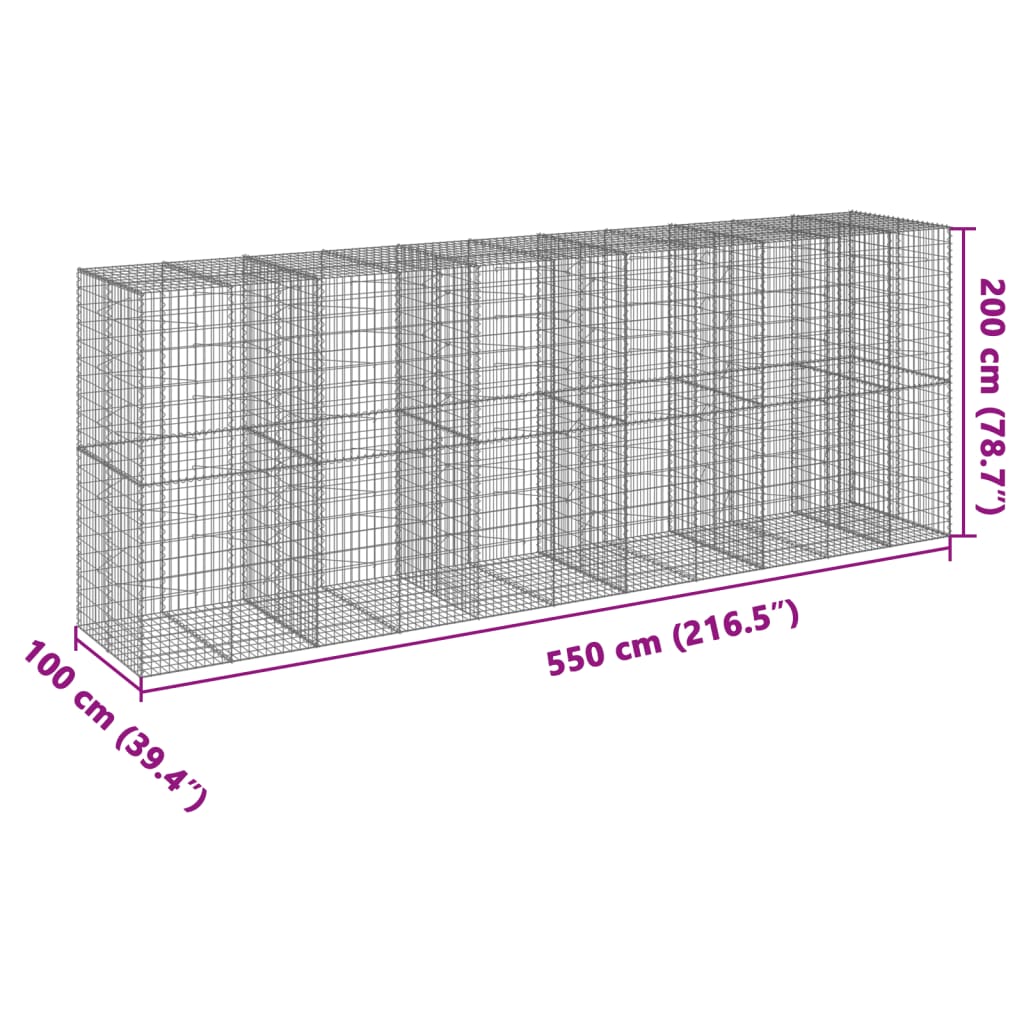 Panier gabion avec couvercle 550x100x200 cm fer galvanisé