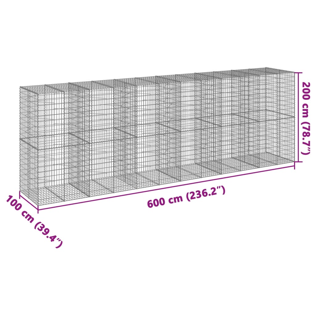 Panier gabion avec couvercle 600x100x200 cm fer galvanisé