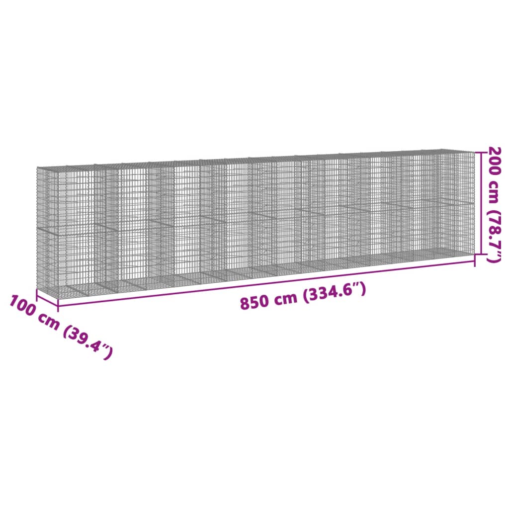 Panier gabion avec couvercle 850x100x200 cm fer galvanisé