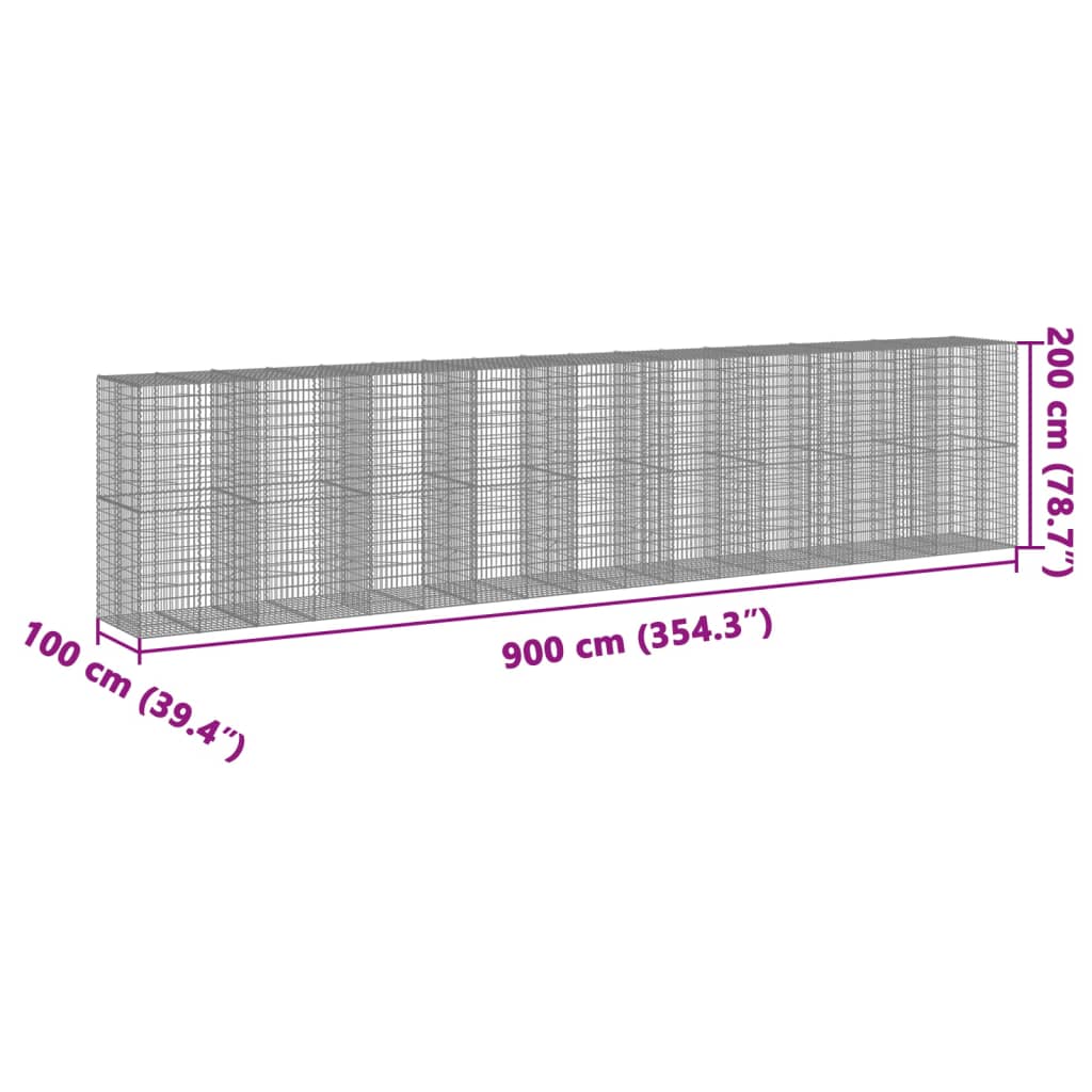 Panier gabion avec couvercle 900x100x200 cm fer galvanisé