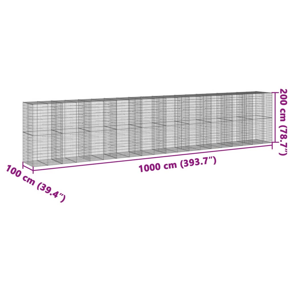 Panier gabion avec couvercle 1000x100x200 cm fer galvanisé