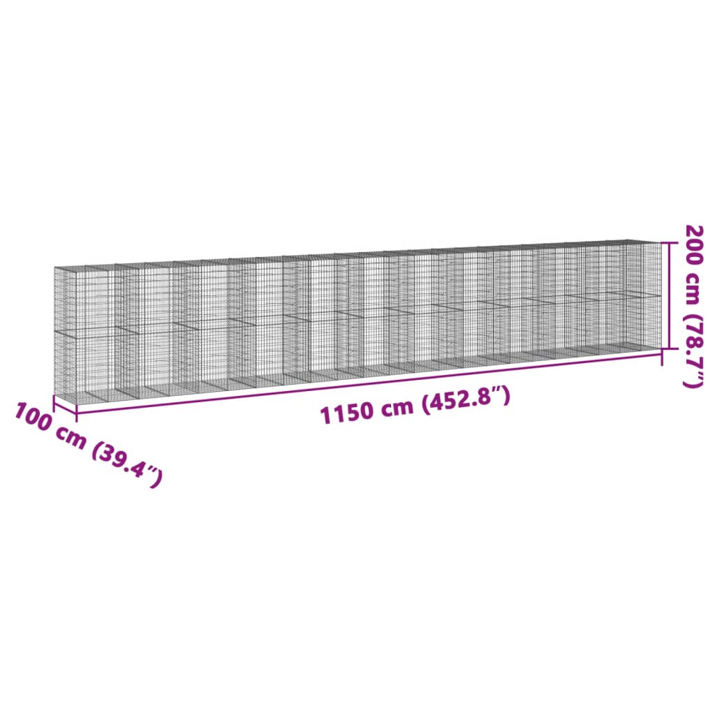 Panier gabion avec couvercle 1150x100x200 cm fer galvanisé