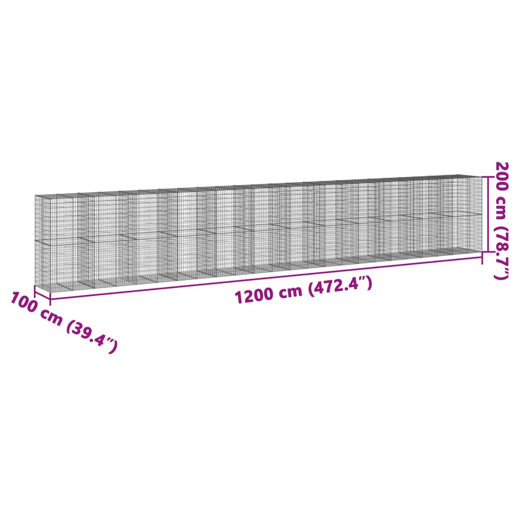 Panier gabion avec couvercle 1200x100x200 cm fer galvanisé