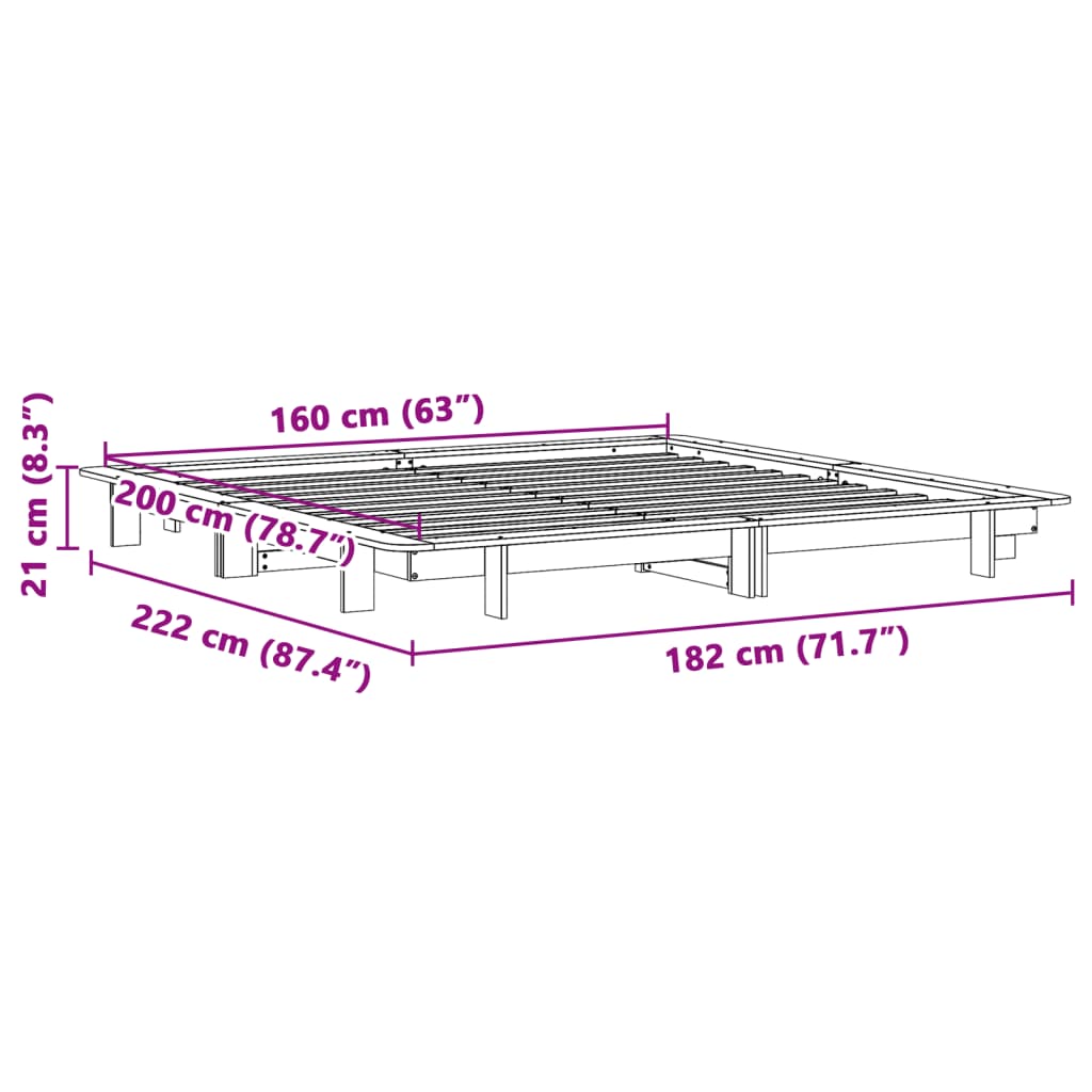 Bed frame without mattress 160x200 cm solid pine wood