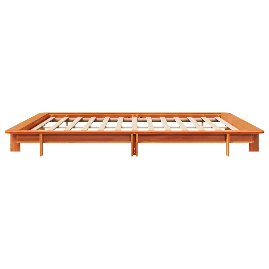 Bed frame without mattress brown wax 160x200cm solid pine wood