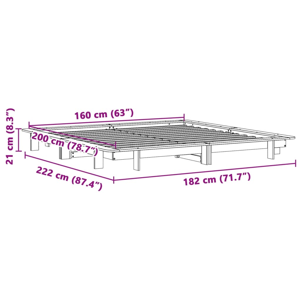 Bed frame without mattress brown wax 160x200cm solid pine wood