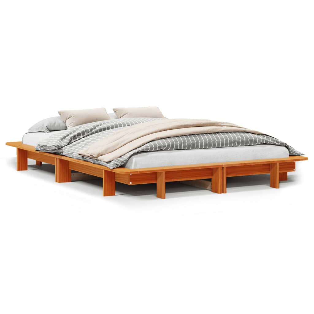 Bed frame without mattress brown wax 150x200cm solid pine wood