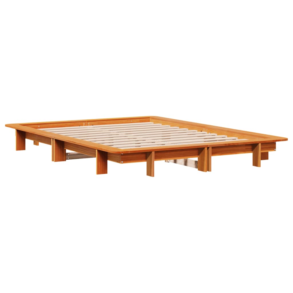 Bed frame without mattress brown wax 150x200cm solid pine wood