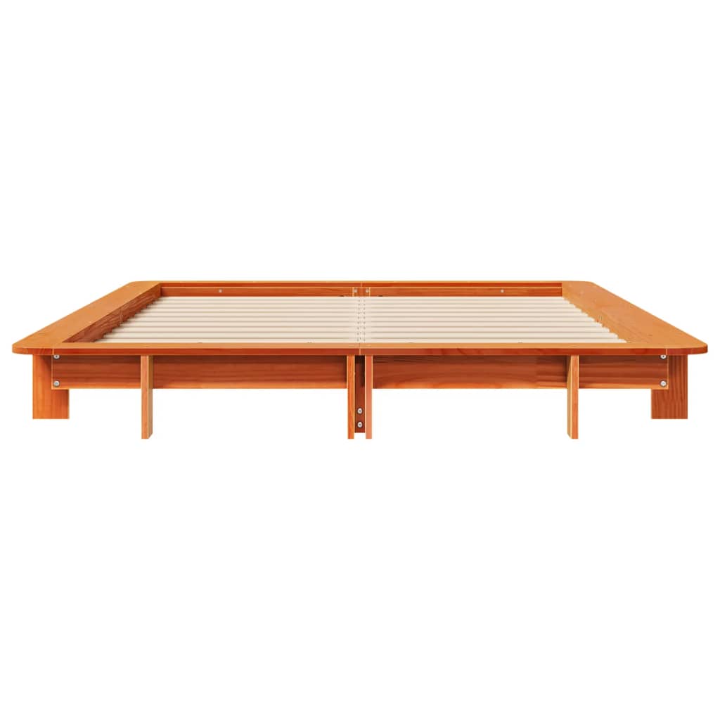 Bed frame without mattress brown wax 150x200cm solid pine wood