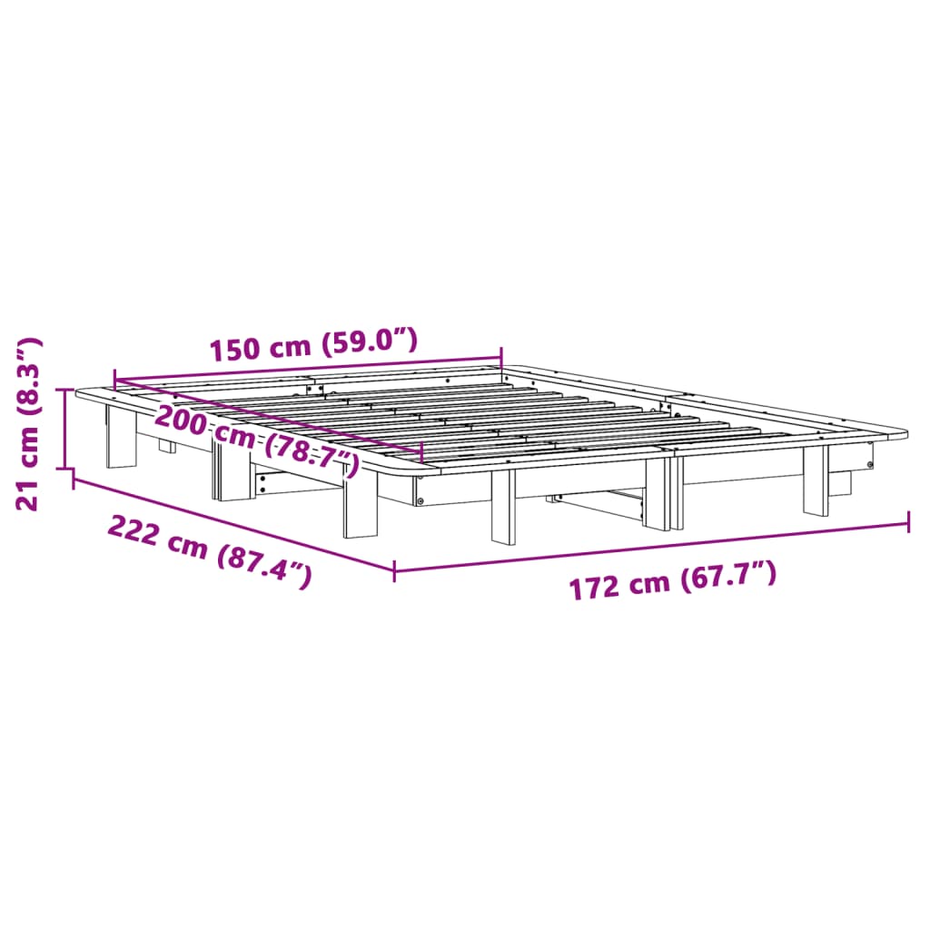 Bed frame without mattress brown wax 150x200cm solid pine wood