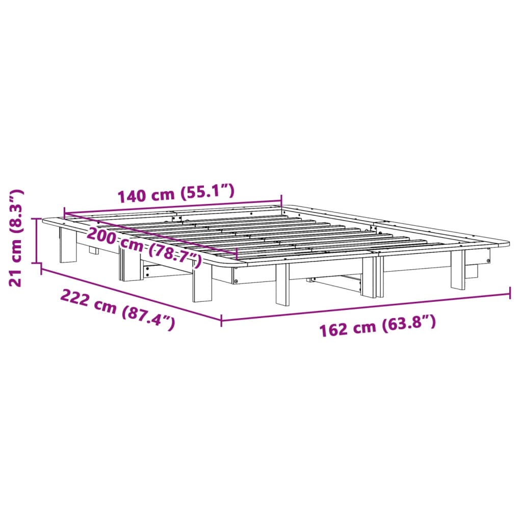 Bed frame without mattress white 140x200 cm solid pine wood