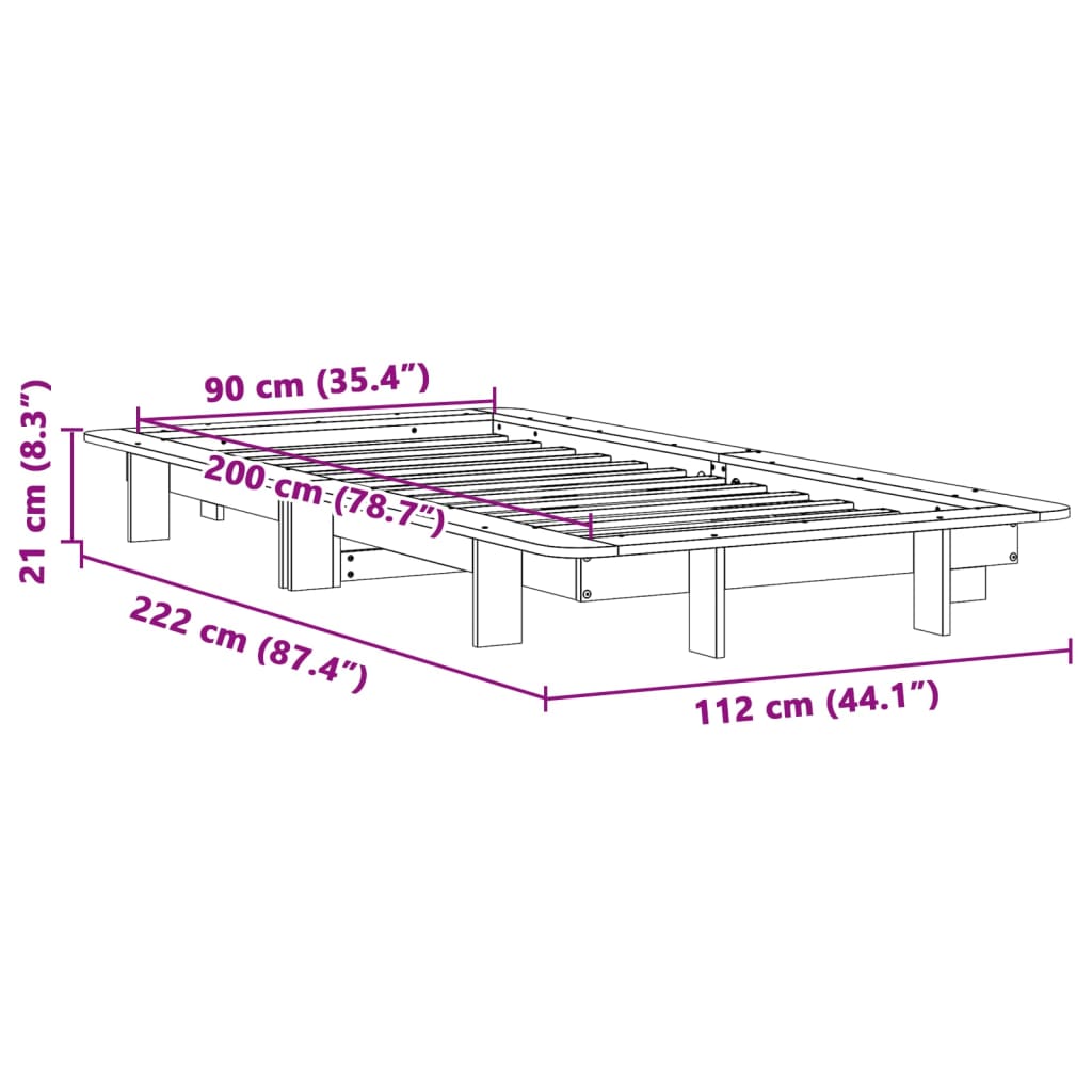 Bed frame without mattress 90x200 cm solid pine wood