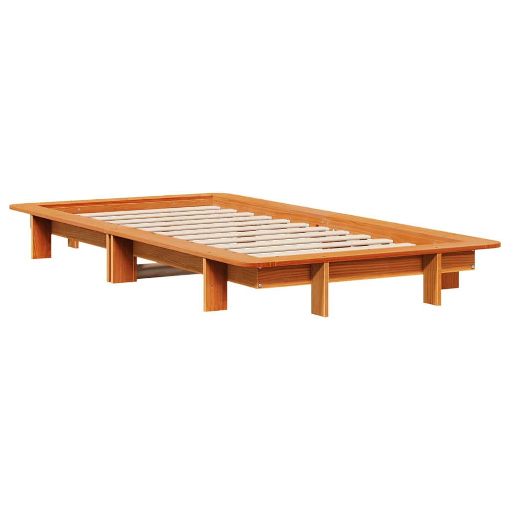 Bed frame without mattress brown wax 90x200 cm solid pine wood