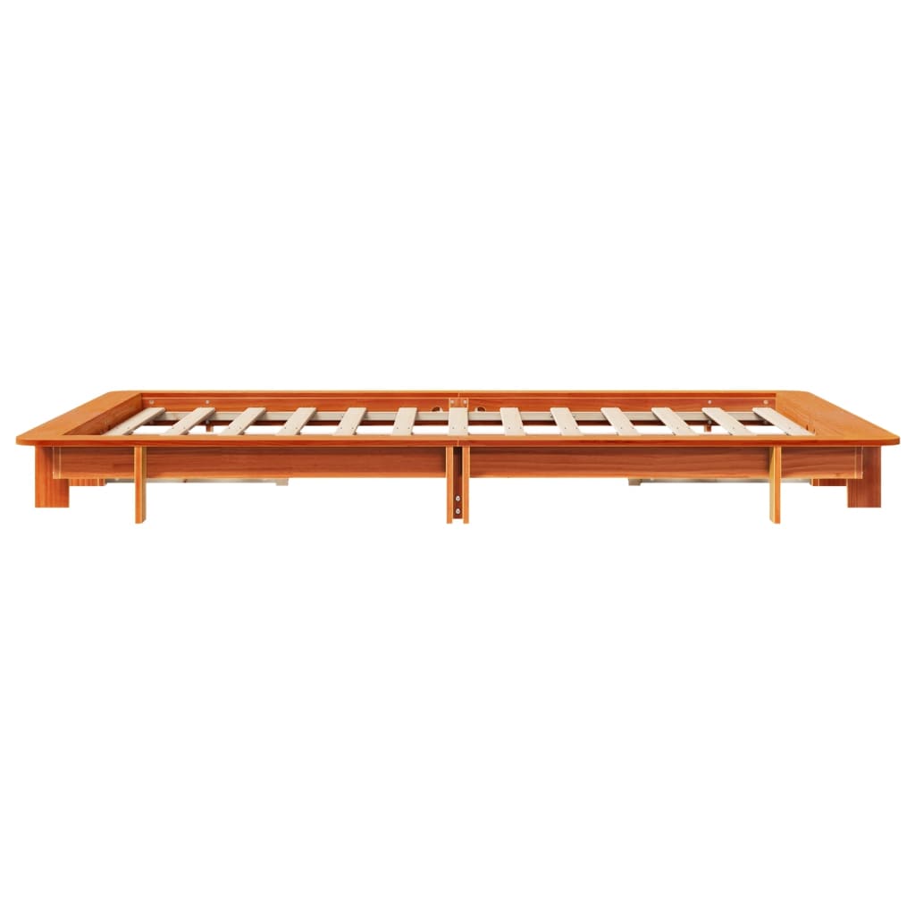 Bed frame without mattress brown wax 140x190cm solid pine wood