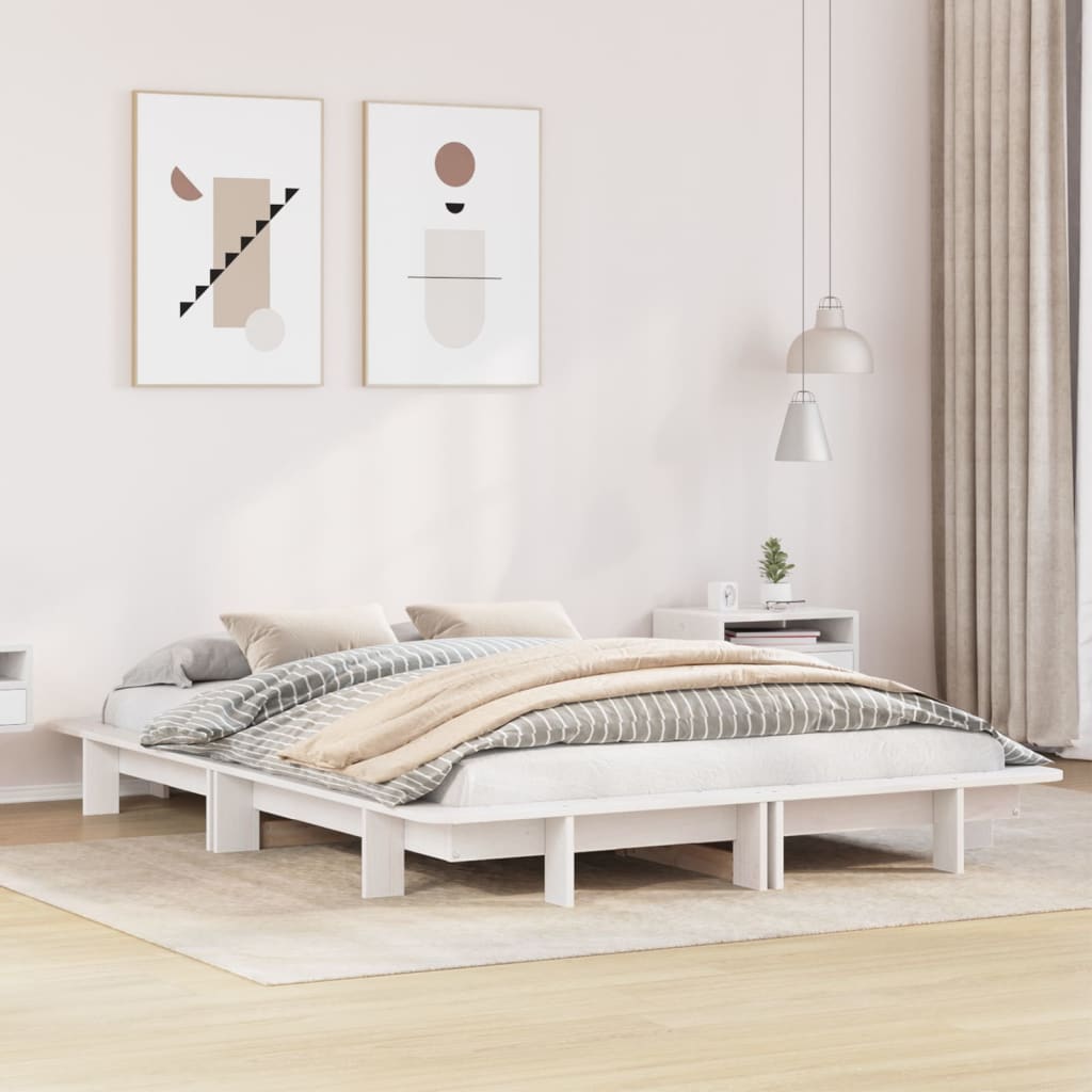 Bed frame without mattress white 135x190 cm solid pine wood