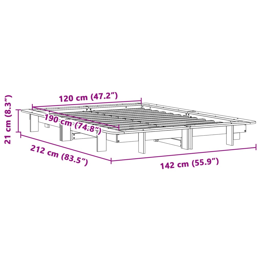 Bed frame without mattress brown wax 120x190cm solid pine wood