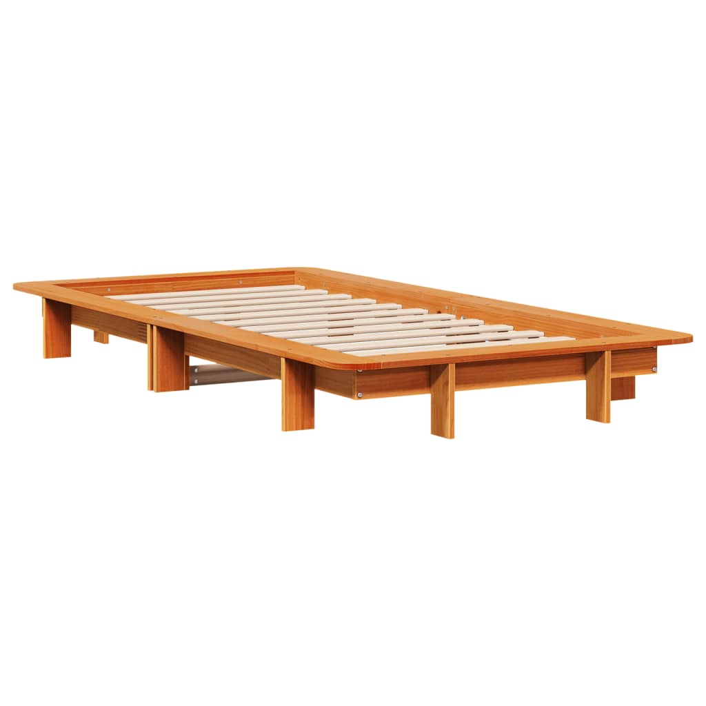 Bed frame without mattress brown wax 75x190 cm solid pine wood