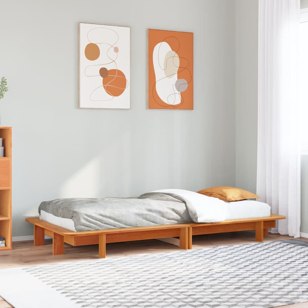 Bed frame without mattress brown wax 75x190 cm solid pine wood