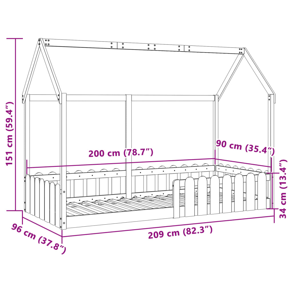 Cadre de lit d'enfants forme de maison sans matelas 90x200 cm