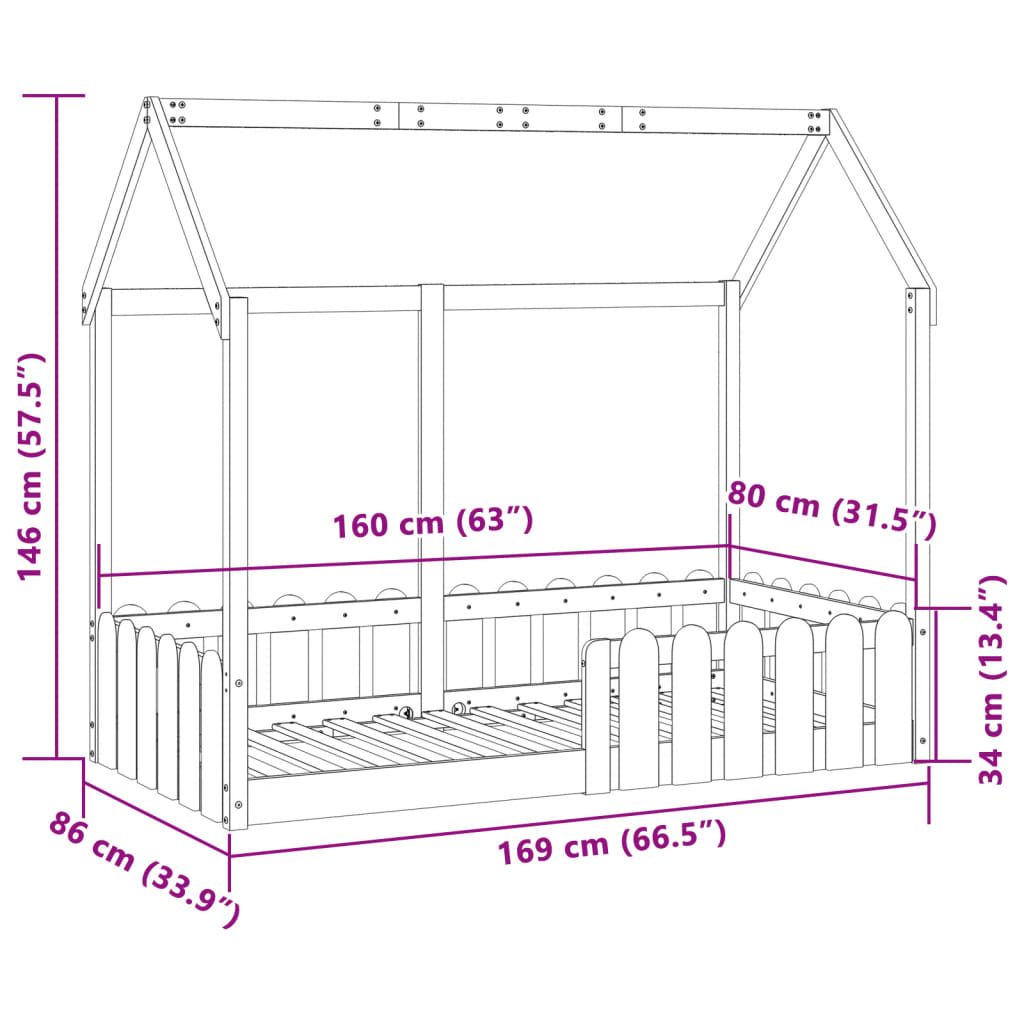 Cadre de lit d'enfants forme de maison sans matelas 80x160 cm