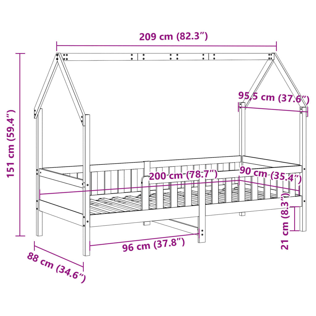 Cadre de lit d'enfants forme de maison sans matelas pin