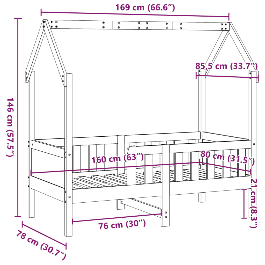 Cadre de lit d'enfants forme de maison sans matelas pin