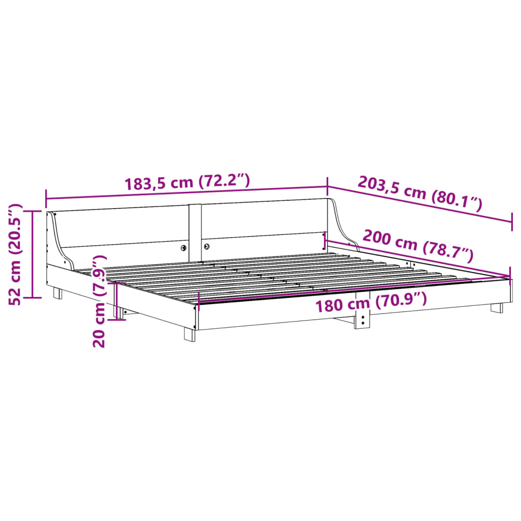 Bed frame without mattress white 180x200 cm solid pine wood