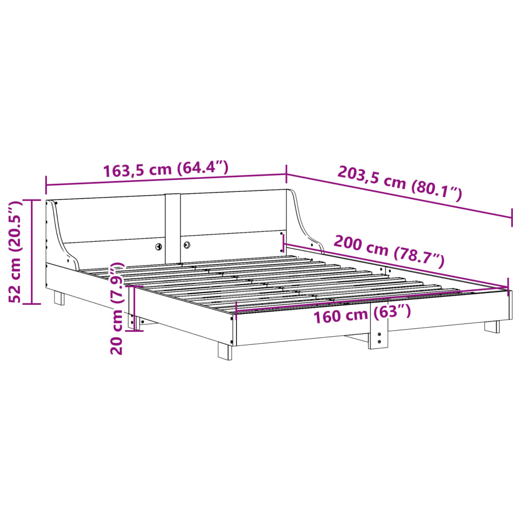 Cadre de lit sans matelas 160x200 cm bois massif de pin