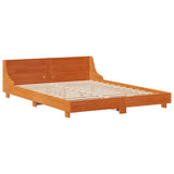 Bed frame without mattress brown wax 160x200cm solid pine wood