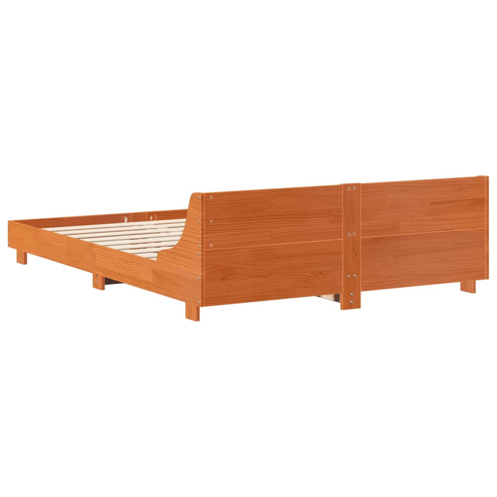 Bed frame without mattress brown wax 160x200cm solid pine wood