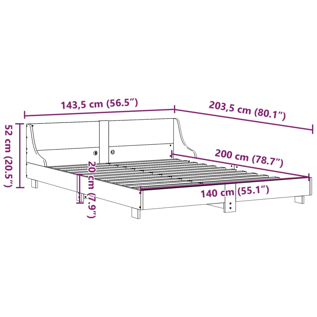 Bed frame without mattress 140x200 cm solid pine wood