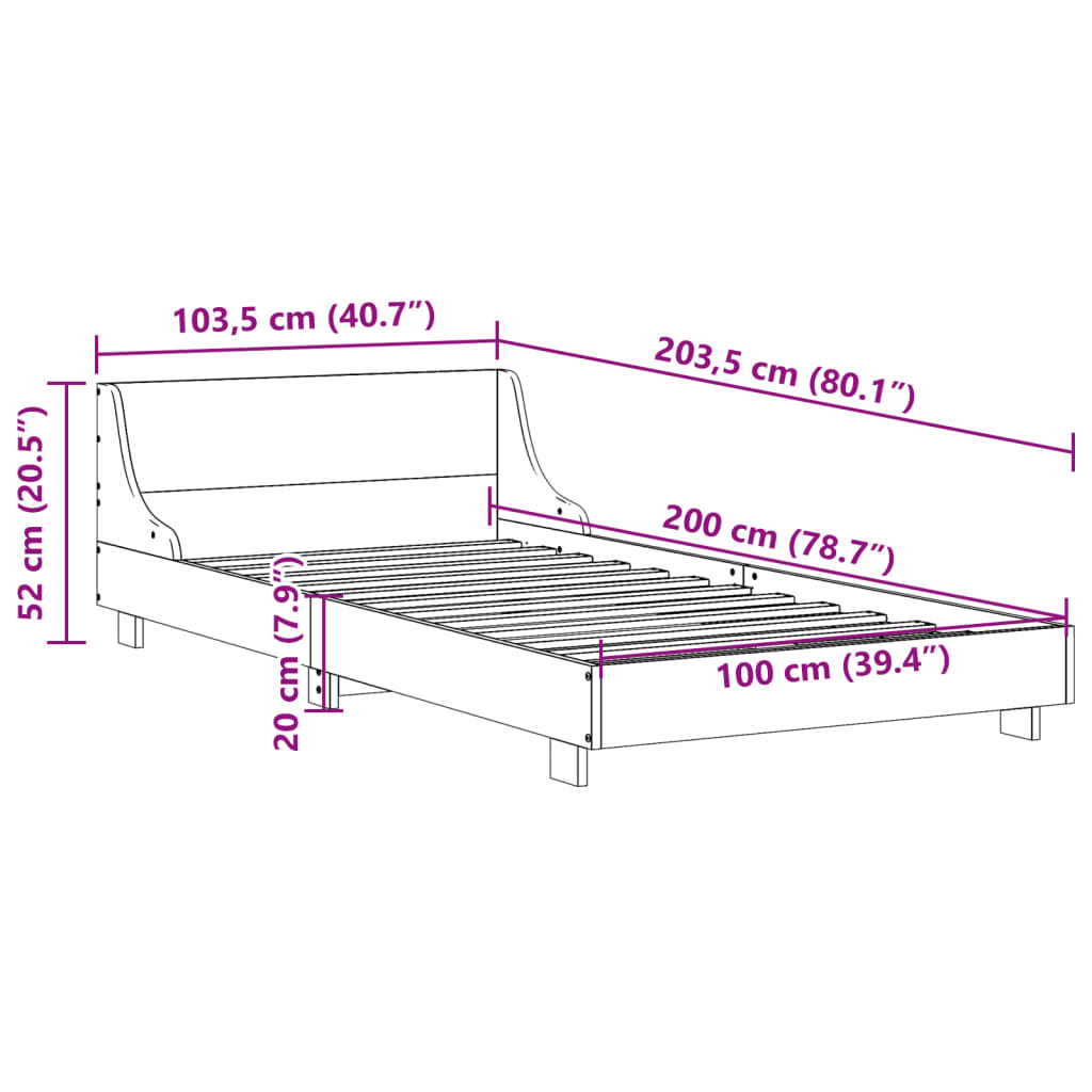 Cadre de lit sans matelas 100x200 cm bois massif de pin