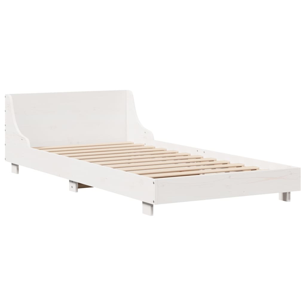 Bed frame without mattress white 100x200 cm solid pine wood