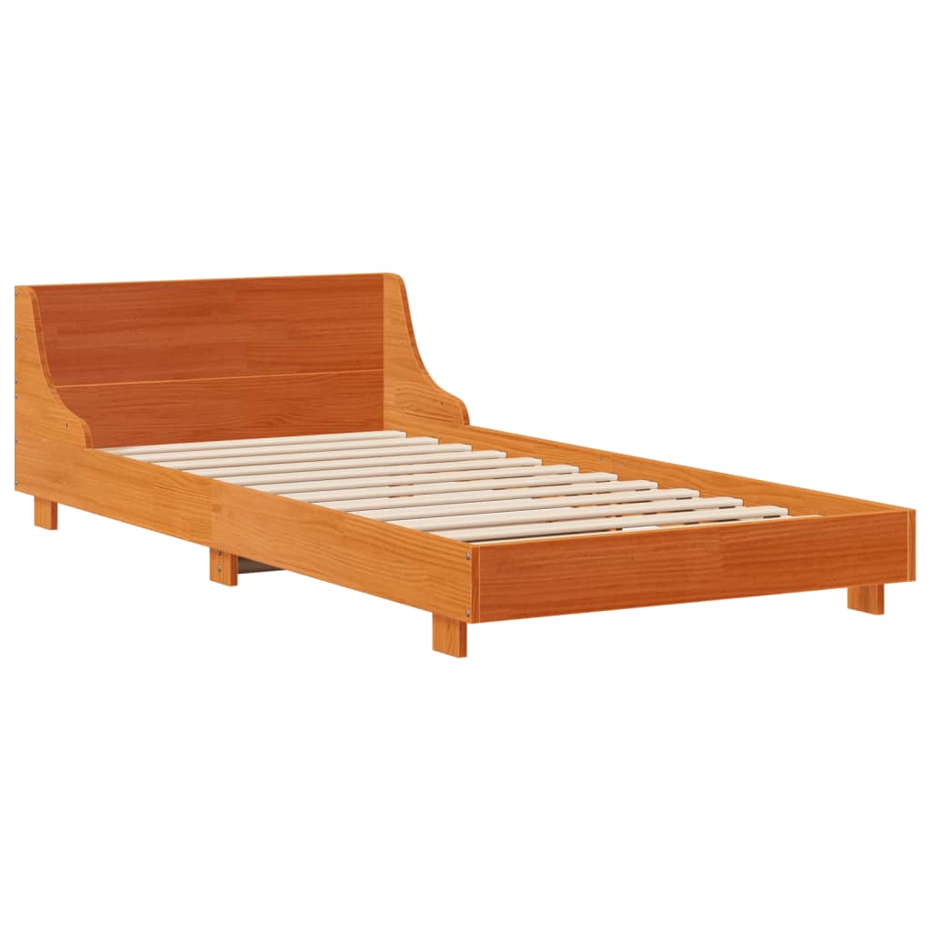 Bed frame without mattress brown wax 75x190 cm solid pine wood