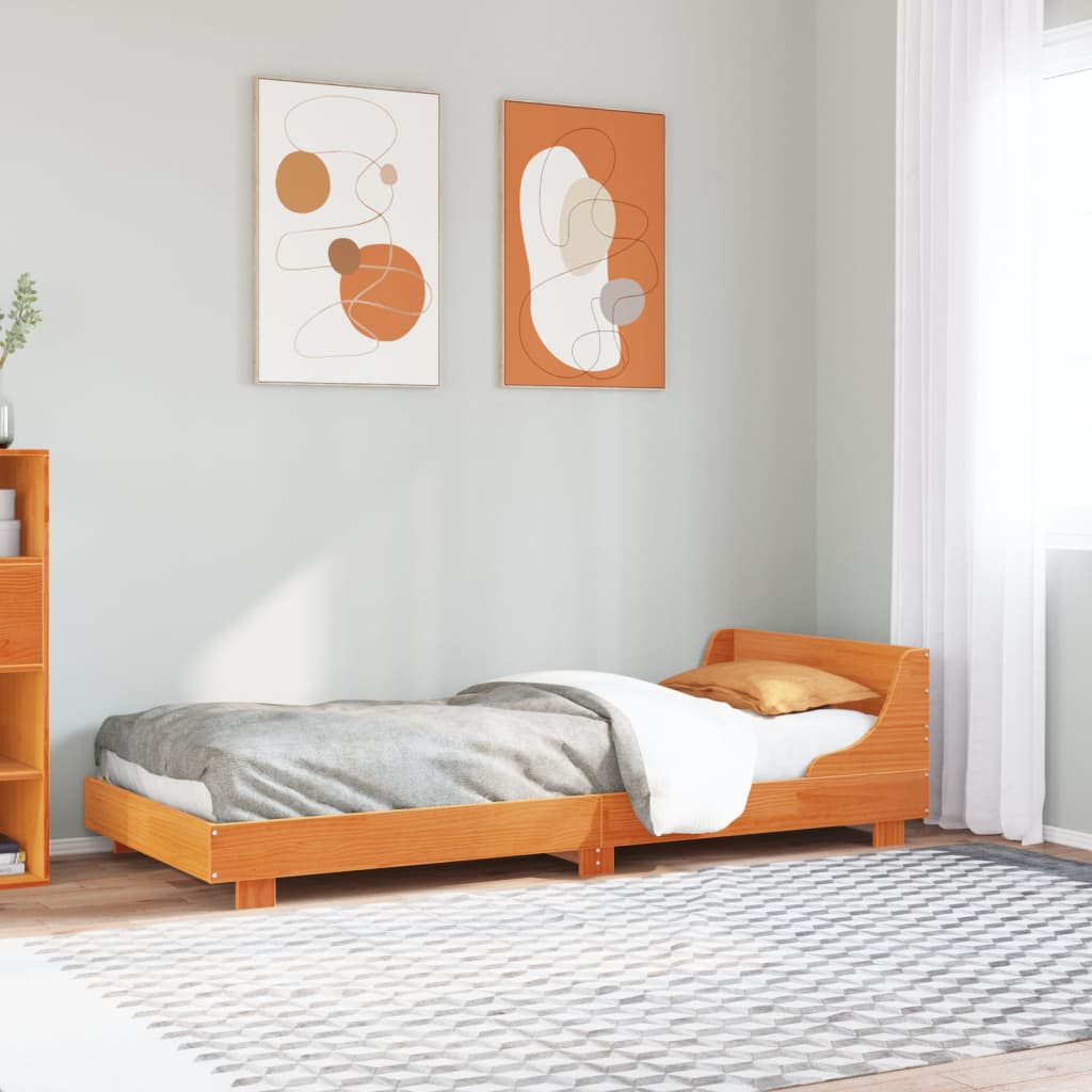 Bed frame without mattress brown wax 75x190 cm solid pine wood