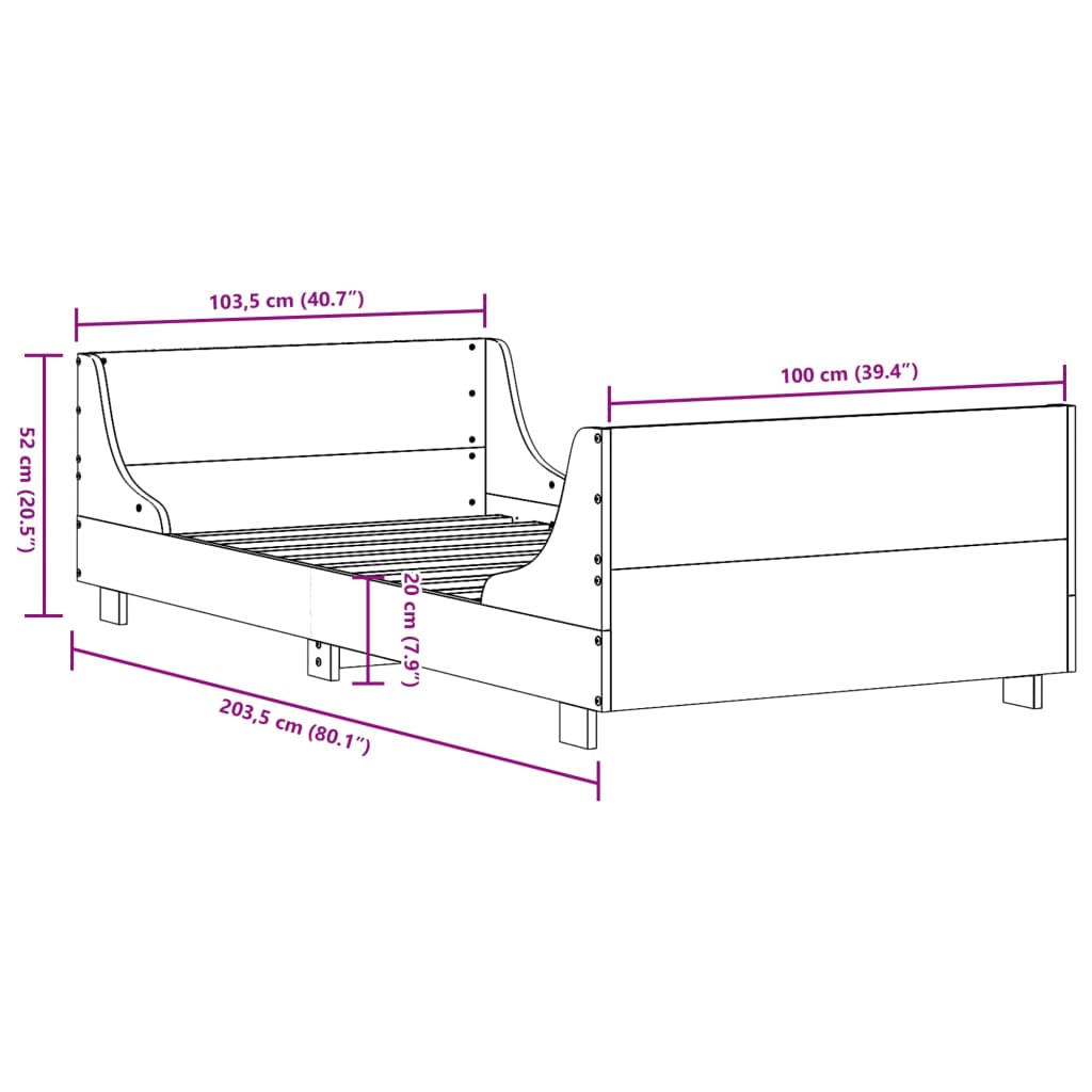 Cadre de lit sans matelas 100x200 cm bois massif de pin