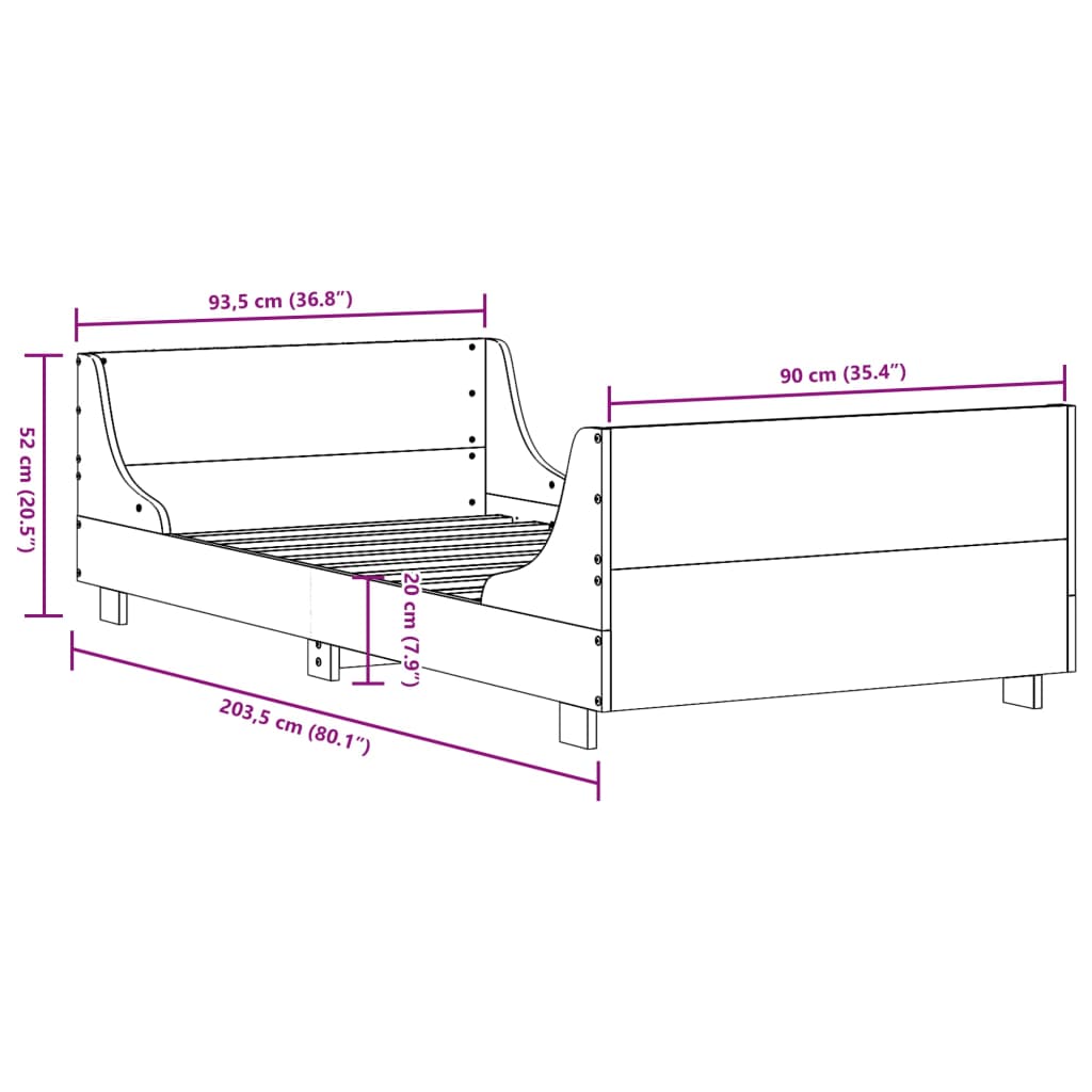 Bettgestell ohne Matratze, braunes Wachs, 90 x 200 cm, massives Kiefernholz