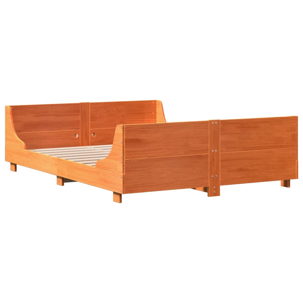 Cadre de lit sans matelas cire marron 120x190cm bois pin massif