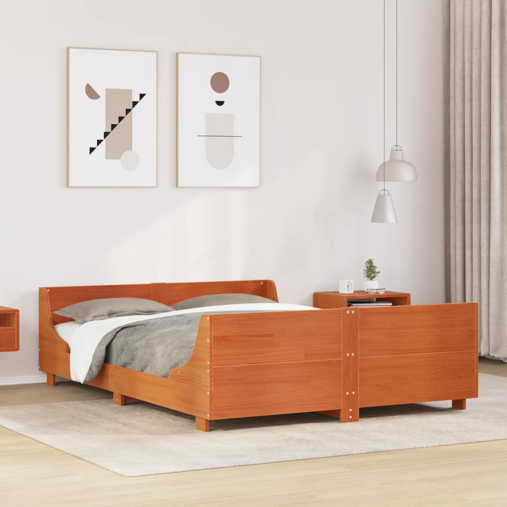 Cadre de lit sans matelas cire marron 120x190cm bois pin massif