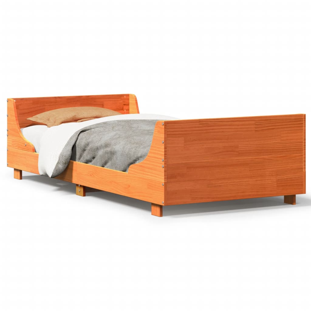 Cadre de lit sans matelas cire marron 75x190 cm bois pin massif